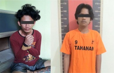 Tersangka A dan CT alias Iyuh saat diamankan pihak kepolisian.