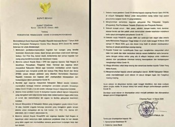 Surat Edaran Bupati Bekasi nomor 420/SE-25/Dinkes/2020 tanggal 14 Maret 2020 tentang Percepatan Penanganan Covid-19 di Kabupaten Bekasi