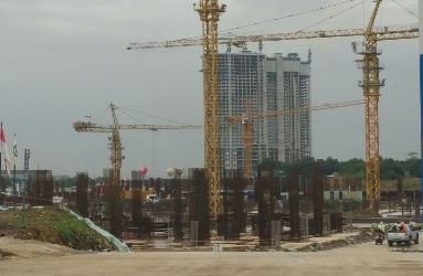 Pondasi dengan sistem bored pile yang sudah dibangun pihak pengembang di sejumlah lokasi pembangunan apartemen Meikarta.