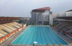 Kondisi Kolam Renang Aquatik Wibawa Mukti yang sudah digunakan para atlet renang Kabupaten Bekasi yang akan bertanding di Porda XIII Kabupaten Bogor di bulan Oktober 2018 mendatang.