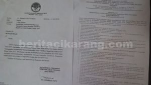 Surat pemberitahuan pembentukan Panwaslu Kabupaten Bekasi oleh Bawaslu Jawa Barat.