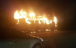 bus pt epson terbakar di tol cikarang