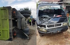 Kedua kendaraan yang terlibat dalam kecelakaan lalu lintas di Jl. Raya Cikarang Cibarusah, Selasa (20/02) siang.