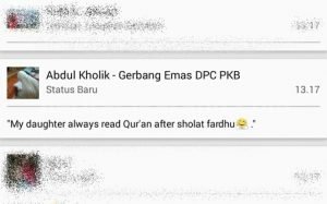 Status BBM Abdul Kholik, Ketua DPC PKB Kabupaten Bekasi, Sabtu (16/04) pukul 13.17 WIB.