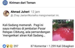 Screen shoot posting 'Kali Sadang Memerah' di akun facebook Ahmad Juheri, Kamis (21/06).