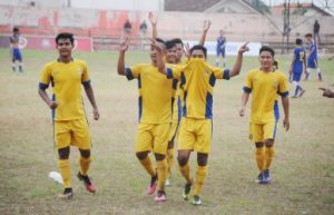 Selebrasi yang dibuat oleh pemain Persikasi usai gol ke 3 dicetak oleh Dede Sulaiman dilaga kontra Pesik Kuningan, Rabu (25/07).