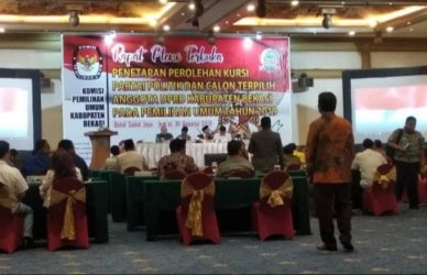 Rapat pleno terbuka penetapan perolehan kursi partai politik dan caleg terpilih di Hotel Sahid Jaya - Lippo Cikarang, Jum’at (30/08).