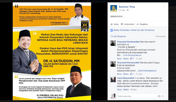 Poster yang diunggah oleh pengguna facebook dengan akun Sutrisno Tnoz