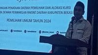 Ketua KPU Kabupaten Bekasi, Jajang Wahyudin di acara uji publik tentang rencana daerah pemilihan (dapil) dan alokasi penambahan kursi anggota DPRD dalam Pemilihan Umum serentak tahun 2024, Senin (12/12).