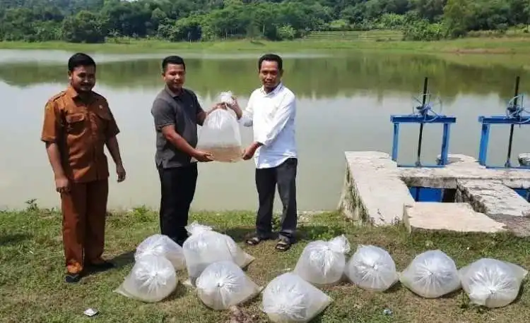 Restocking ikan di Situ Bedeng Desa Medalkrisna Kecamatan Bojongmangu.