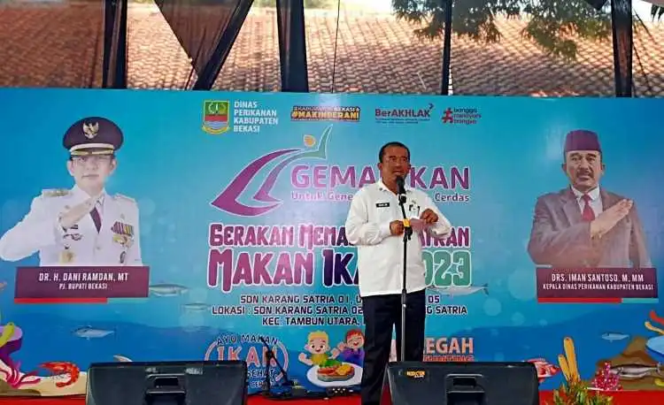 Kampanye Gerakan Memasyarakatkan Makan Ikan (Gemarikan) di SDN Karang Satria 02, Kecamatan Tambun Utara, Rabu (31/05).