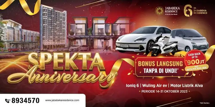 Pada ulang tahun yang keenam, Jababeka Residence turut memberikan bonus langsung kendaraan listrik tanpa diundi melalui sejumlah produk unggulan pilihannya.