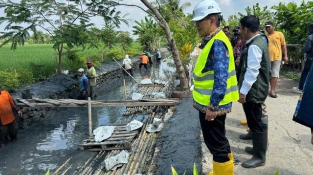 Pj Bupati Bekasi Dani Ramdan saat meninjau program padat karya yang digulirkan Pemerintah Kabupaten (Pemkab) Bekasi di Desa Sukabudi, Kecamatan Sukawangi.