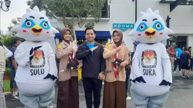 Gelaran Hari Bebas Kendaraan atau Car Free Day di Distrik 2 Meikarta, Desa Cibatu, Kecamatan Cikarang Selatan, Kabupaten Bekasi Minggu (07/01) semakin meriah dengan kehadiran Sura dan Sulu, sepasang maskot Pemilu 2024.