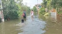 Ribuan rumah subsidi Jokowi di Villa Kencana Cikarang, Desa Sukajadi, Kecamatan Sukakarya, Kabupaten Bekasi terendam banjir., Minggu (07/07) siang.