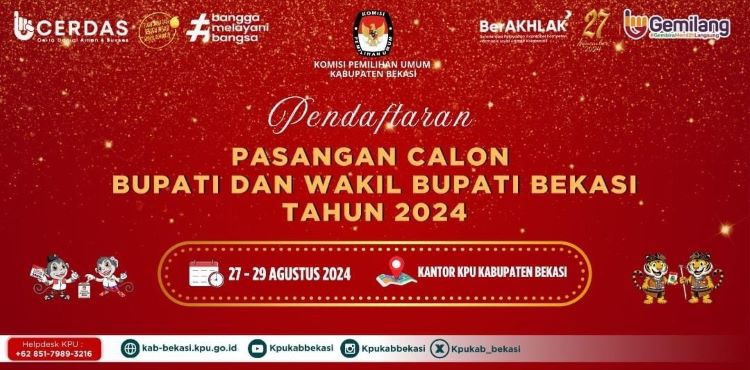 Komisi Pemilihan Umum (KPU) Kabupaten Bekasi membuka Pendaftaran Pasangan Calon Bupati dan Wakil Bupati Bekasi pada Pilkada serentak Tahun 2024