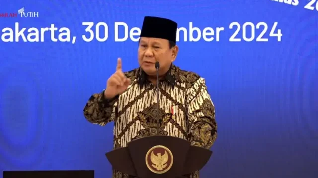 Presiden RI, Prabowo Subianto saat menghadiri acara Musyawarah Perencanaan Pembangunan Nasional (Musrenbangnas) di Jakarta, Senin (30/12) kemarin.