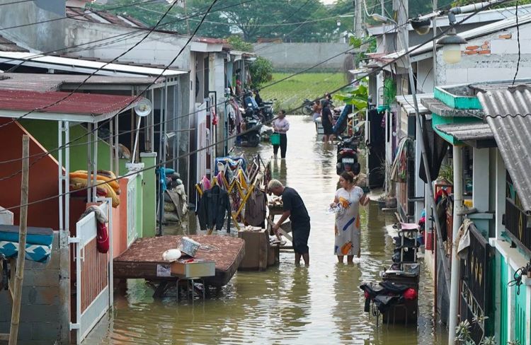 Banjir di Perumahan Sahara 3 Desa Satria Jaya, Kecamatan Tambun Utara, Kabupaten Bekasi.