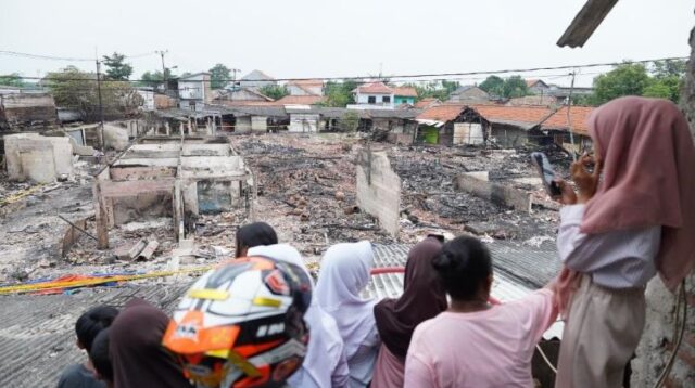 Kondisi Pasar Bojong di Kampung Kedung Gede, Desa Bojongsari, Kecamatan Kedungwaringin, Kabupaten Bekasi pasca insiden kebakaran beberapa waktu lalu.