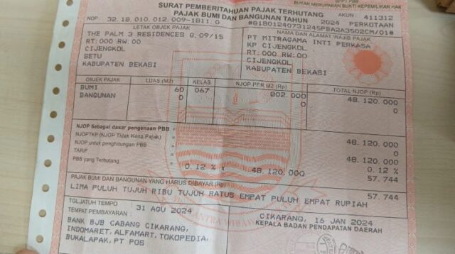 Badan Pendapatan Daerah (Bappenda) Kabupaten Bekasi telah mengambil langkah untuk menangguhkan Pajak Bumi dan Bangunan Perdesaan dan Perkotaan (PBB-P2) yang dibebankan kepada warga Perumahan La Palma Grande, Desa Cijengkol, Kecamatan Setu. Keputusan ini merupakan tindak lanjut atas rekomendasi yang disampaikan oleh Komisi I DPRD Kabupaten Bekasi beberapa waktu lalu.