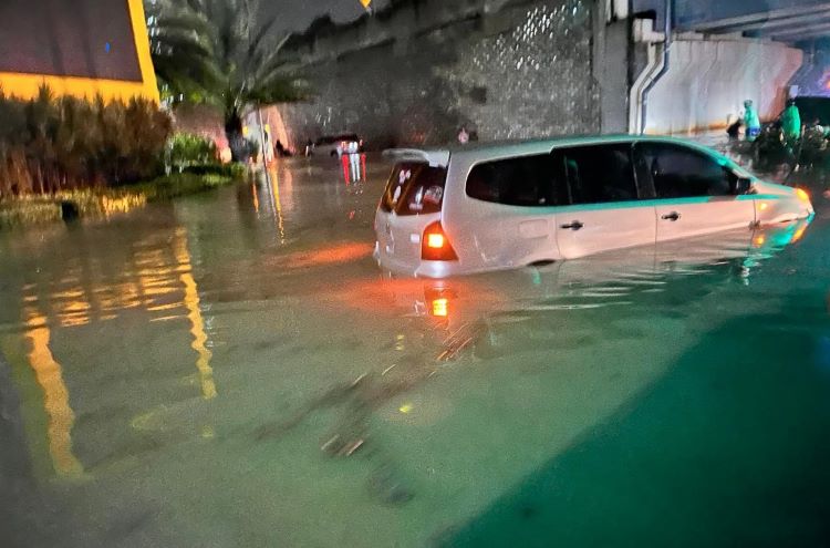 Hujan deras yang mengguyur Kabupaten Bekasi sejak Senin (07/07) sore pada hingga malam membuat sejumlah titik ruas jalan terendam banjir. Salah satunya adalah Perempatan Kota Deltamas di Desa Hegarmukti, Kecamatan Cikarang Pusat, Kabupaten Bekasi.