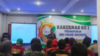 Perhimpunan Ojek Online Indonesia sukses menyelenggarakan acara Halal Bihalal yang dirangkaikan dengan Rapat Kerja Nasional (Rakernas) tahun 2026.