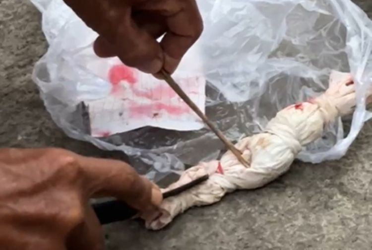 Warga Kampung Kenyam, Desa Karangpatri, Kecamatan Pebayuran, Kabupaten Bekasi, digegerkan dengan penemuan bungkusan kain putih yang disebut menyerupai pocong di depan pintu rumah Abdul Walim, salah seorang tokoh masyarakat setempat, Senin (24/08) pagi.