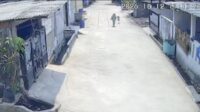 Screenshoot rekaman CCTV saat korban diserang monyet liar di perumahan di Kampung Bali, Desa Setiamulya, Kecamatan Tarumajaya, Kabupaten Bekasi, Senin (12/10).