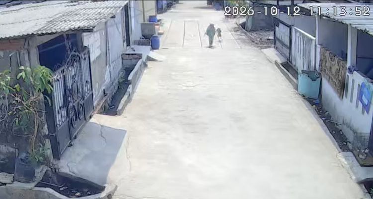 Screenshoot rekaman CCTV saat korban diserang monyet liar di perumahan di Kampung Bali, Desa Setiamulya, Kecamatan Tarumajaya, Kabupaten Bekasi, Senin (12/10).